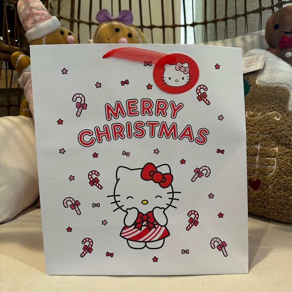 Hello Kitty Christmas Holiday gift bag large candy cane white